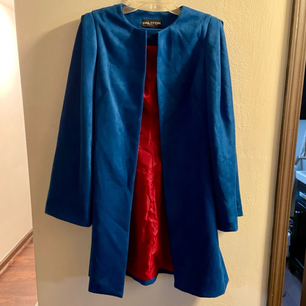 Halston Heritage Petrol Suit with Vibrant Red Lining